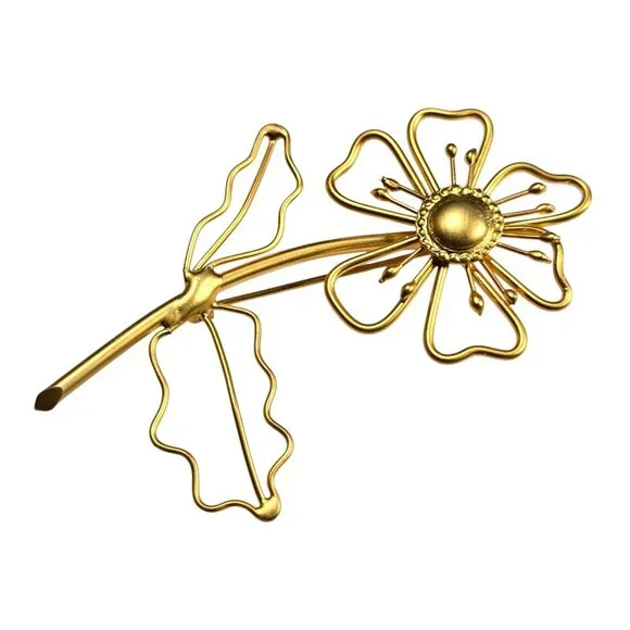 Gold Tone Flower Brooch Open Wire Daisy Mid Century Modernist Statement Vintage - Picture 2 of 10